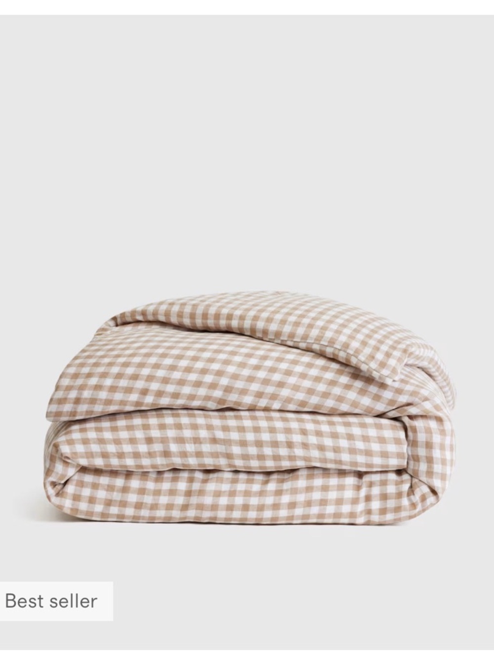 NWOT Quince European Linen Gingham Queen Duvet Cover in Cafe (Tan/White)